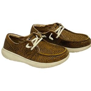 ARIAT 10042508 women's sz 6.5 floral embossed leather HILO casual shoes moc toe